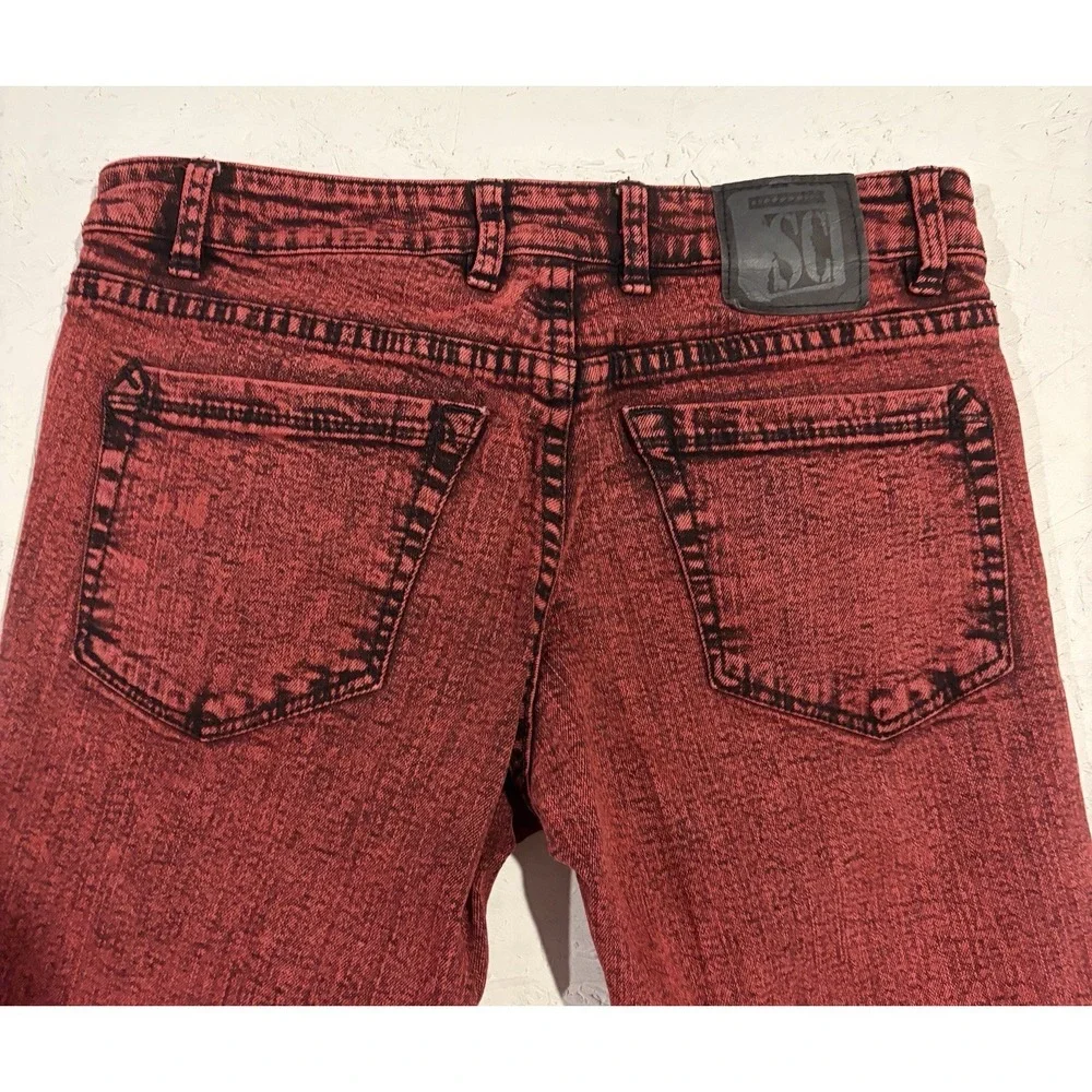 Social Collision Rude Skinny Jeans Red Black Acid Wash Punk Emo Denim 30x32 - Picture 11 of 11